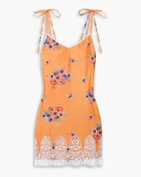 Miguelina Bambi guipure lace-trimmed floral-print cotton-voile mini dress - Orange Orange