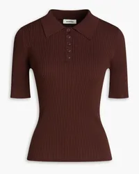 Sandro Ribbed-knit polo shirt - Burgundy Burgundy