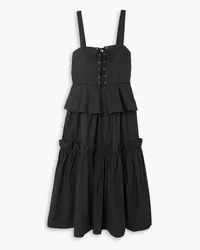 BATSHEVA Quinn lace-up ruffled tiered cotton-poplin midi dress - Black Black