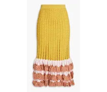 Tiered crocheted cotton midi skirt - Yellow