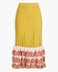 Zimmermann Tiered crocheted cotton midi skirt - Yellow Yellow