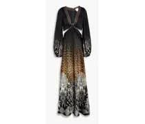Cutout embellished silk-satin maxi dress - Black