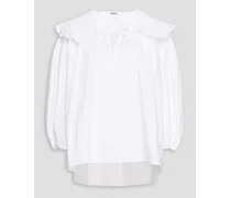 Gathered ruffle-trimmed cotton-blend poplin blouse - White