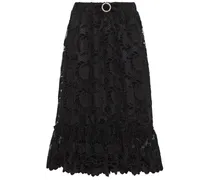 Pearl bow-embellished guipure lace midi skirt - Black