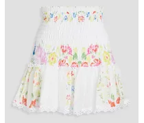 Yane shirred floral-print cotton-blend voile mini skirt - White