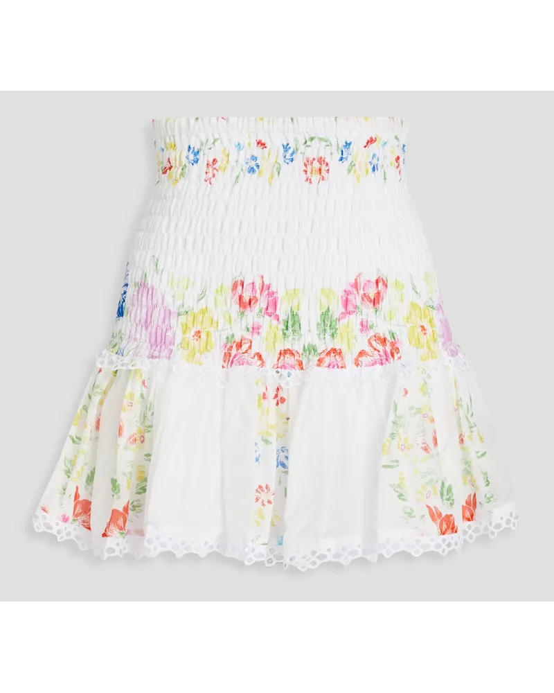 Yane shirred floral-print cotton-blend voile mini skirt - White