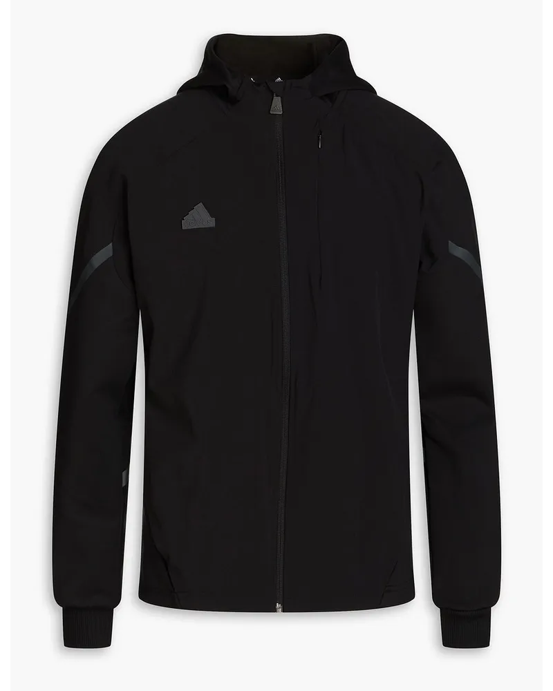 adidas Appliquéd tech-jersey paneled shell hooded jacket - Black Black