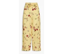 Floral-print silk crepe de chine wide-leg pants - Yellow