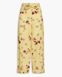 Valentino Garavani Floral-print silk crepe de chine wide-leg pants - Yellow Yellow