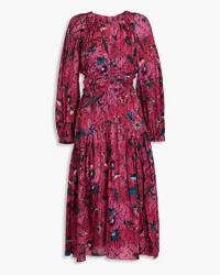 Ulla Johnson Helia ruched printed cotton-blend midi dress - Pink Pink