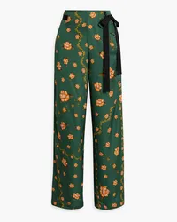 AGUA BENDITA Memoria Esoterico floral-print satin straight-leg pants - Green Green