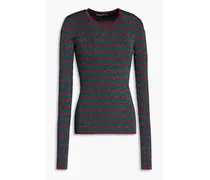 Striped metallic ribbed-knit sweater - Green