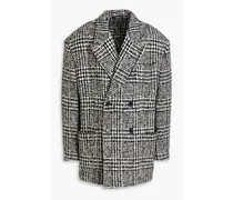 Double-breasted Prince of Wales checked wool-blend bouclé-tweed coat - Black