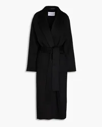 STAND Belted brushed wool-blend felt coat - Black Black