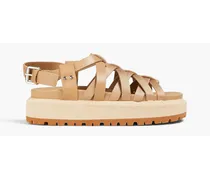 Park grosgrain and leather platform sandals - Neutral