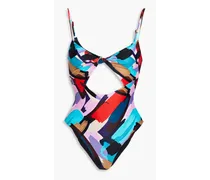 Malaga knotted cutout printed swimsuit - Multicolor