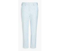 Gingham jacquard tapered pants - Blue