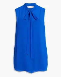 Oscar de la Renta Pussy-bow silk-georgette top - Blue Blue