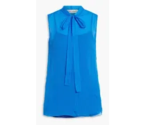 Pussy-bow silk-georgette top - Blue