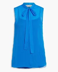 Oscar de la Renta Pussy-bow silk-georgette top - Blue Blue