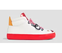 Embellished leather high-top sneakers - White