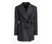 Wrap-effect pinstriped felt jacket - Gray