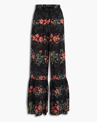 RED Valentino Gathered floral-print silk-crepe wide-leg pants - Black Black