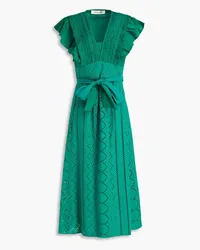 Diane von Furstenberg Poplin-paneled broderie anglaise cotton midi dress - Green Green