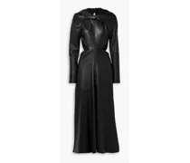 Twist-front open-back leather midi dress - Black