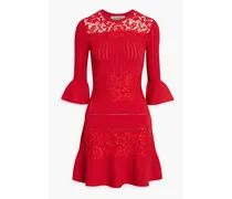 Corded lace and pointelle-knit mini dress - Red