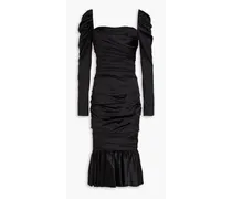 Fluted silk-blend satin midi dress - Black