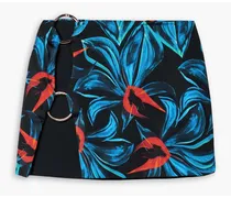 Ring-embellished floral-print stretch-jersey mini skirt - Blue