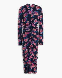 Diane von Furstenberg Pansy ruched floral-print stretch-mesh midi dress - Blue Blue