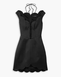 RASARIO Lace-up scalloped satin mini dress - Black Black