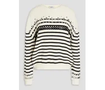 Embellished striped wool sweater - White