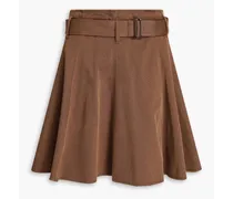 Belted cotton-blend twill mini skirt - Brown