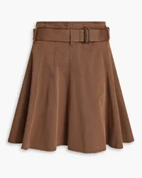 Brunello Cucinelli Belted cotton-blend twill mini skirt - Brown Brown