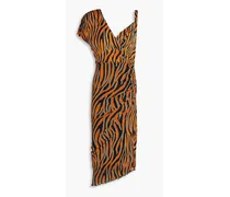 Sebastian wrap-effect zebra-print mesh dress - Brown