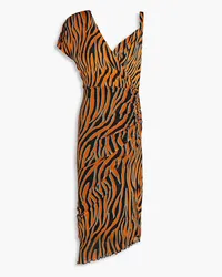 Diane von Furstenberg Sebastian wrap-effect zebra-print mesh dress - Brown Brown