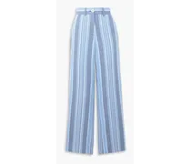 Striped cotton and linen-blend straight-leg pants - Blue