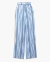 See by Chloé Striped cotton and linen-blend straight-leg pants - Blue Blue