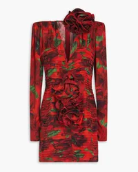 Magda Butrym Floral-appliquéd printed silk crepe de chine mini dress - Red Red