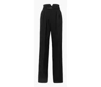 Belted grain de poudre wide-leg pants - Black