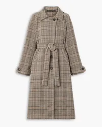 KASSL Distressed belted checked wool-blend coat - Brown Brown