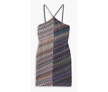 Metallic striped crochet-knit mini dress - Metallic