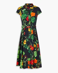 Oscar de la Renta Pleated floral-print stretch-cotton poplin midi dress - Blue Blue