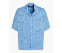 Jean checked washed-satin shirt - Blue