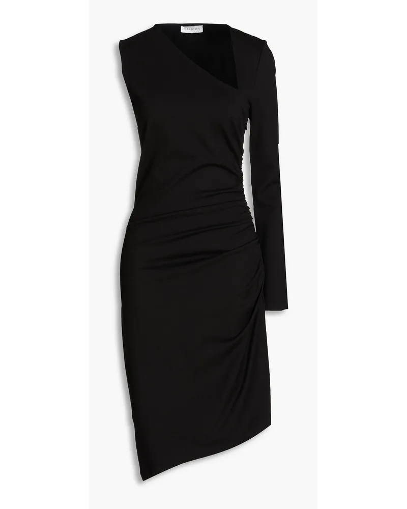 Halston Skyler one-sleeve asymmetric crepe midi dress - Black Black