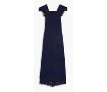 Open-back embroidered denim maxi dress - Blue