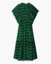 Ulla Johnson Ilaria gathered printed silk-crepe midi dress - Green Green